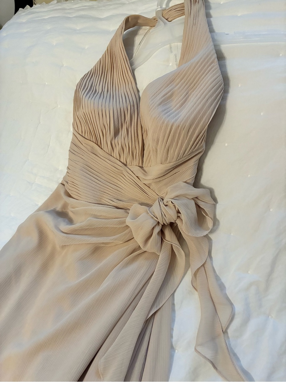 David's Bridal Beige Halter Maxi Dress with Sash Sz. 18 - Picture 2 of 6